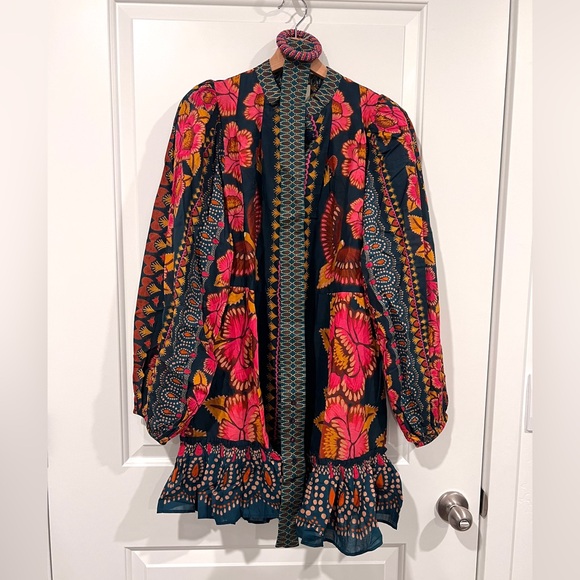 NWT Farm Rio Teal Ainika Sparkle Puff Sleeve Mini Dress - Size M - Picture 6 of 10